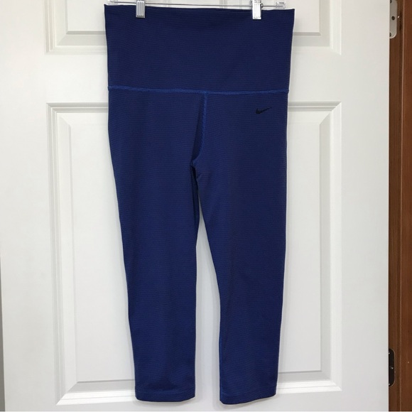 Nike Dri-Fit High-Waisted Crop Capris Leggings Blue Striped Medium - Picture 1 of 7